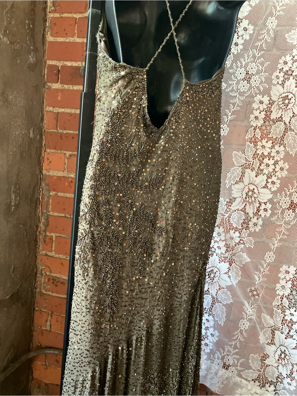 Sue Wong Olive Green Beaded Cowl Neck Camisole - Picture 10 of 16